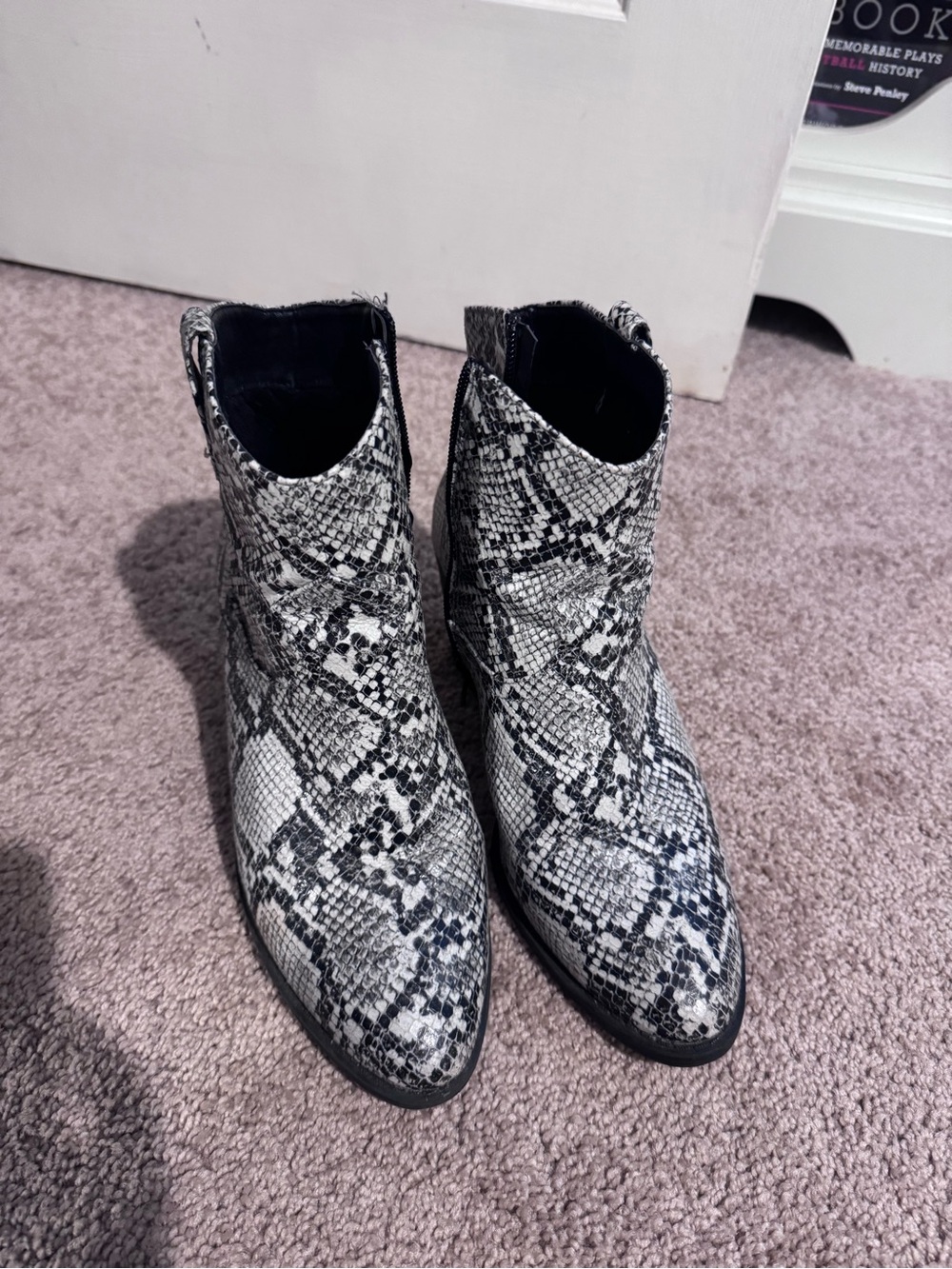 Women’s Black & White Snake-Print Ankle Boots